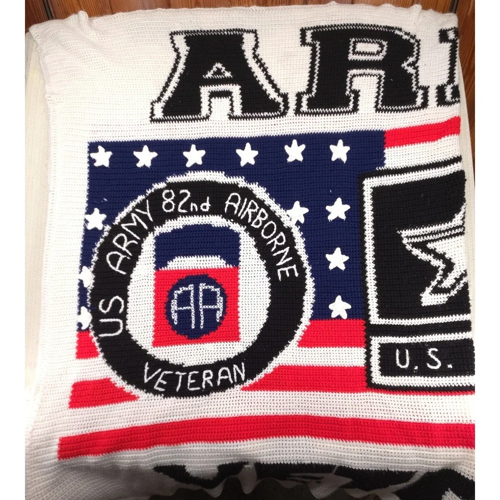 US Army‎ 82nd Airborne Veteran Blanket Quilt Crochet Flag Handmade 63